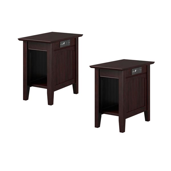 AFI Nantucket Set of 2 Espresso Rectangular Chair Side Tablewith Built-in Charger