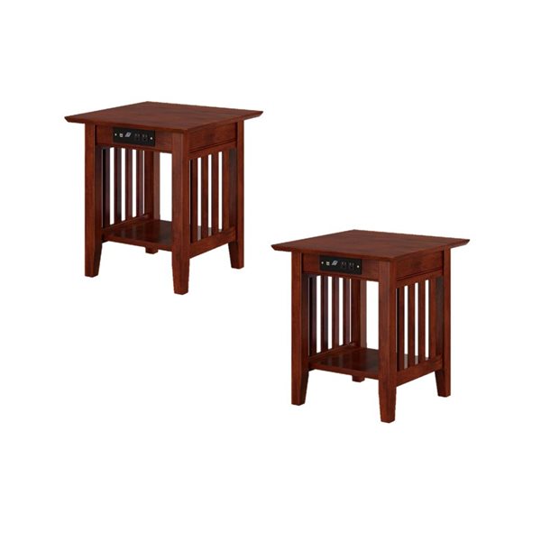 AFI Mission Set of 2 Walnut Rectangular End Table with Built-in Charger