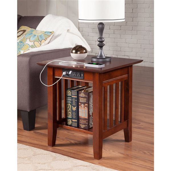 AFI Mission Set of 2 Walnut Rectangular End Table with Built-in Charger