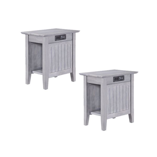 AFI Nantucket Set of 2 Driftwood Rectangular Chair Side Table with Built-in Charger