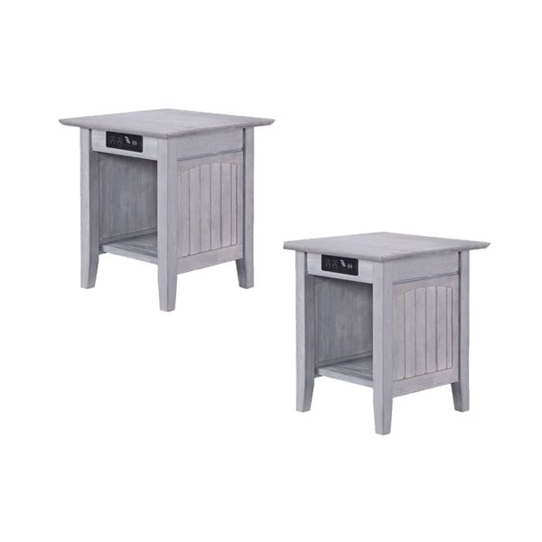 AFI Nantucket Set of 2 Driftwood Rectangular End Table with Built-in Charger