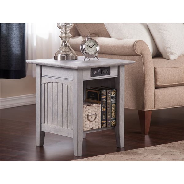 AFI Nantucket Set of 2 Driftwood Rectangular End Table with Built-in Charger