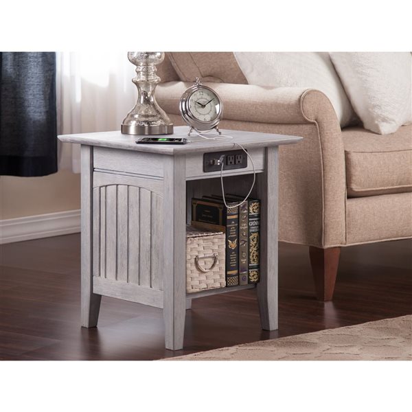 AFI Nantucket Set of 2 Driftwood Rectangular End Table with Built-in Charger