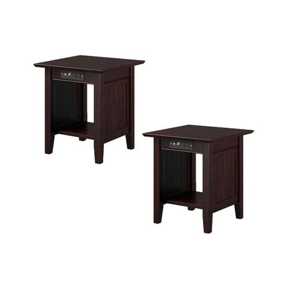 AFI Nantucket Set of 2 Espresso Rectangular End Table with Built-in Charger