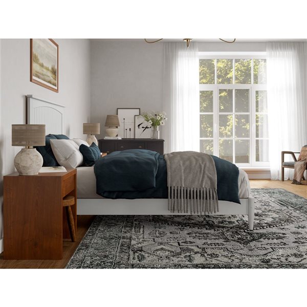 AFI Naples White Queen Size Solid Wood Low Profile Platform Bed w/Charging Station