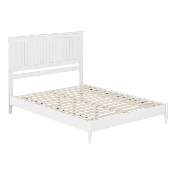 AFI Naples White Queen Size Solid Wood Low Profile Platform Bed w/Charging Station