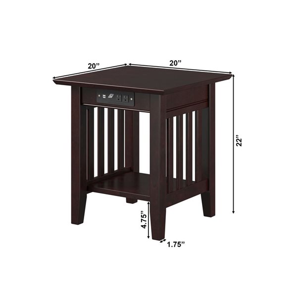 AFI Mission Set of 2 Espresso Rectangular End Table with Built-in Charger