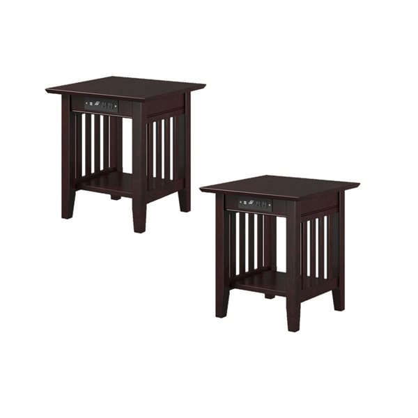 AFI Mission Set of 2 Espresso Rectangular End Table with Built-in Charger