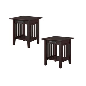 AFI Mission Set of 2 Espresso Rectangular End Table with Built-in Charger