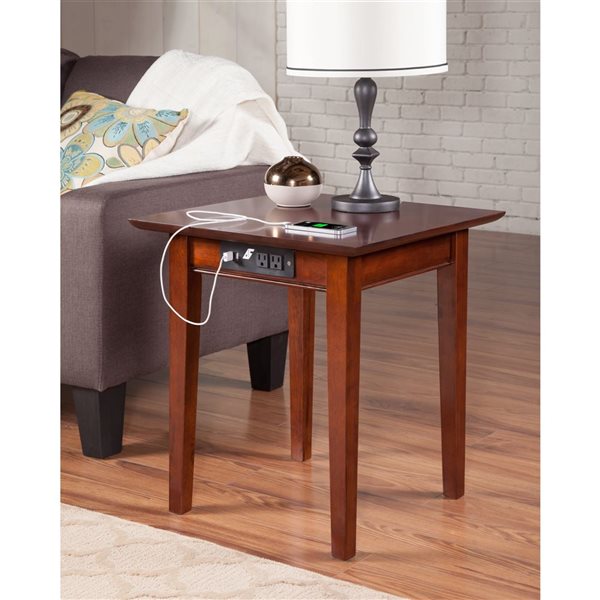 AFI Style « Shaker » Set of 2 Walnut Rectangular End Table with Charger