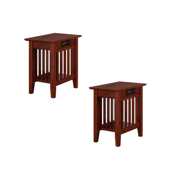 AFI Mission Set of 2 Walnut Rectangular Chair Side Table with Built-in Charger