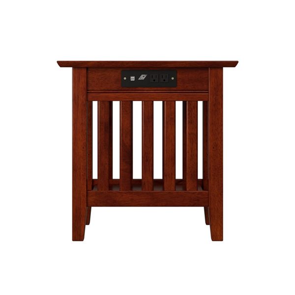 AFI Mission Set of 2 Walnut Rectangular Chair Side Table with Built-in Charger