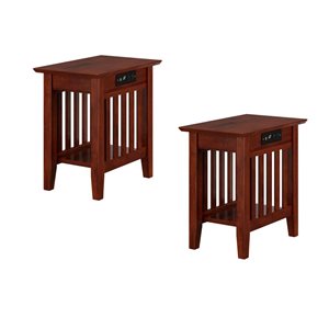 AFI Mission Set of 2 Walnut Rectangular Chair Side Table with Built-in Charger