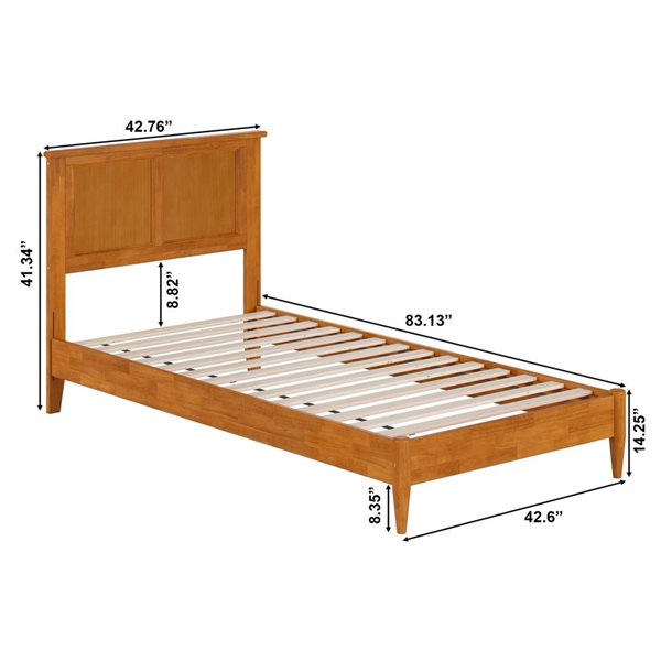 AFI Charlotte Light Toffee Twin XL Solid Wood Low Profile Platform Bed w/Charging Station