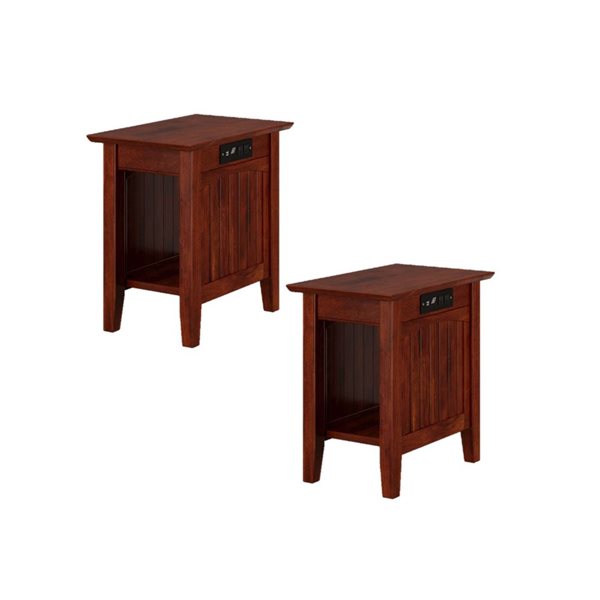 AFI Nantucket Set of 2 Walnut Rectangular Chair Side Table with Built-in Charger