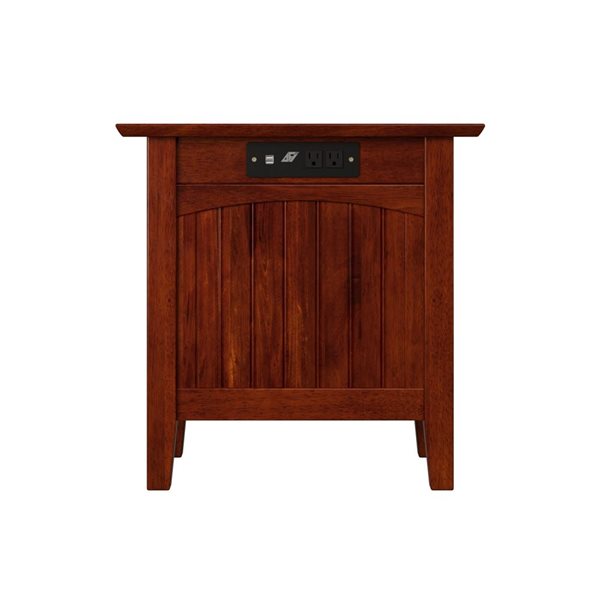 AFI Nantucket Set of 2 Walnut Rectangular Chair Side Table with Built-in Charger