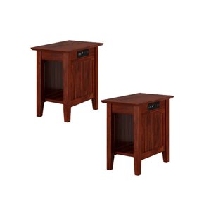 AFI Nantucket Set of 2 Walnut Rectangular Chair Side Table with Built-in Charger