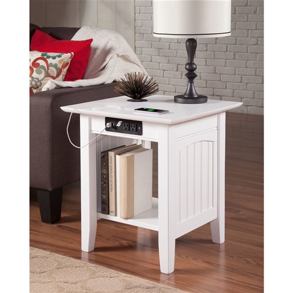 AFI Nantucket Set of 2 White Rectangular End Table with Built-in Charger