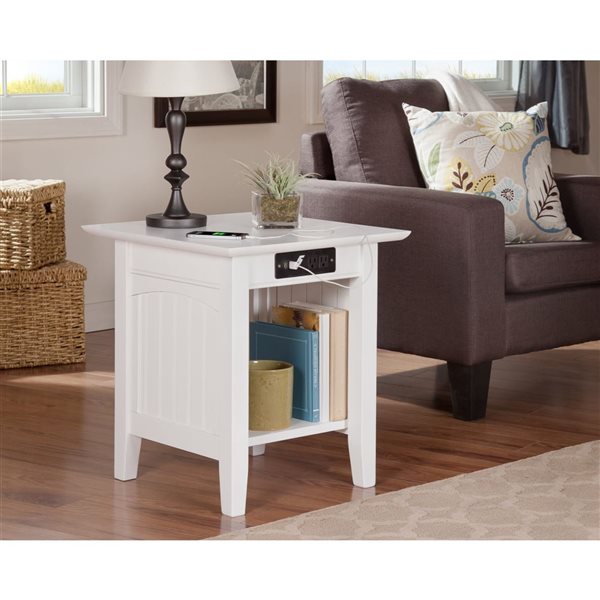 AFI Nantucket Set of 2 White Rectangular End Table with Built-in Charger