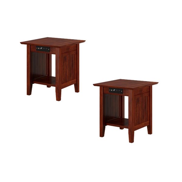 AFI Nantucket Set of 2 Walnut Rectangular End Table with Built-in Charger