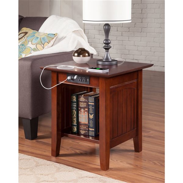 AFI Nantucket Set of 2 Walnut Rectangular End Table with Built-in Charger