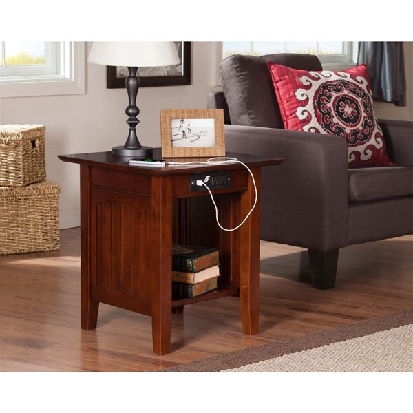 AFI Nantucket Set of 2 Walnut Rectangular End Table with Built-in Charger