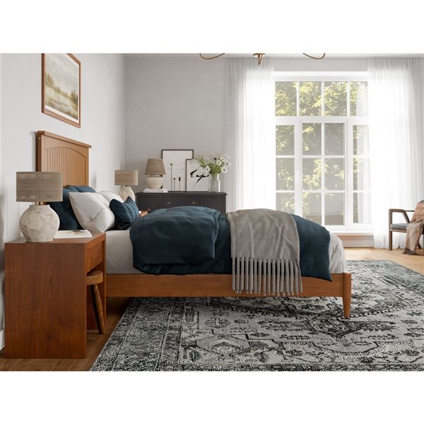AFI Naples Light Toffee Queen Size Solid Wood Low Profile Platform Bed w/Charging Station