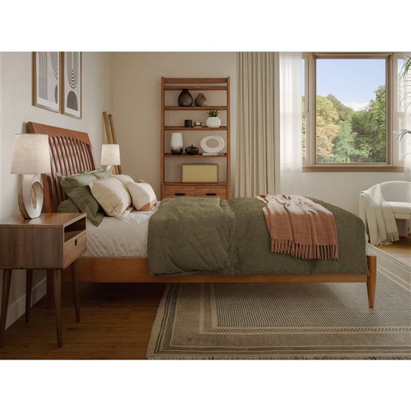 AFI Orleans Light Toffee Full Size Solid Wood Low Profile Sleigh Platform Bed w/Charging Station