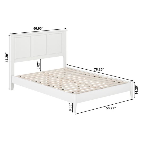 AFI Charlotte White Full Size Solid Wood Low Profile Platform Bed w/Charging Station