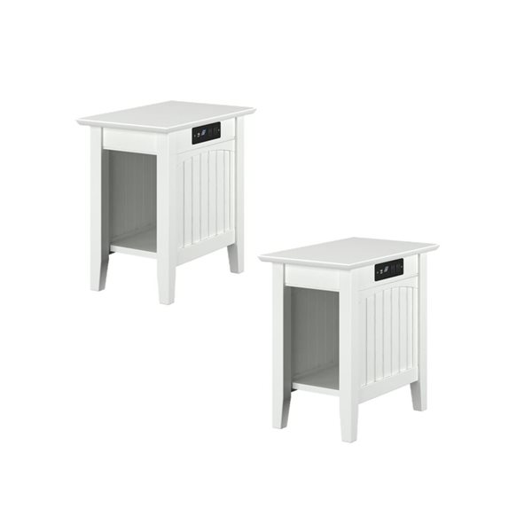 AFI Nantucket Set of 2 White Rectangular Chair Side Table with Built-in Charger