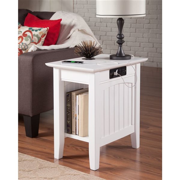 AFI Nantucket Set of 2 White Rectangular Chair Side Table with Built-in Charger