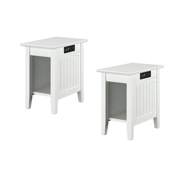 AFI Nantucket Set of 2 White Rectangular Chair Side Table with Built-in Charger