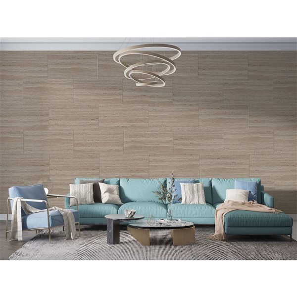 Décor WOW 12 x 24-in Beige Travertine Self-Adhesive Vinyl Wall Tiles - 10/Pk