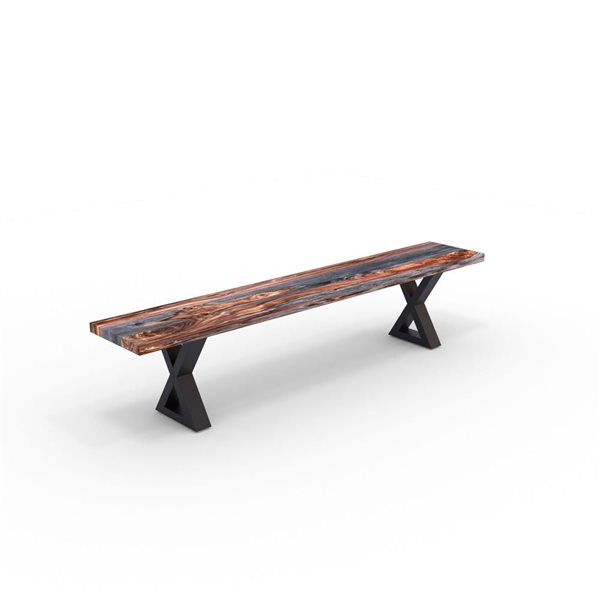 MobX 80 L x 14-in D Grey Sheesham Bench with Black Metal X Legs