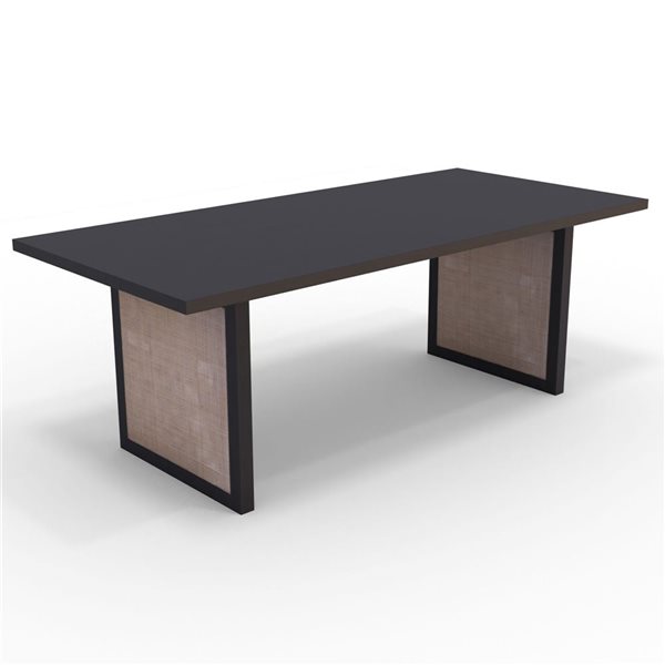 MobX 84 L x 39-in W Straight Edge Black Mango Wood Dining Table with Caned Legs