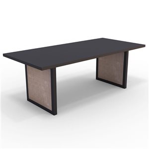 MobX 84 L x 39-in W Straight Edge Black Mango Wood Dining Table with Caned Legs