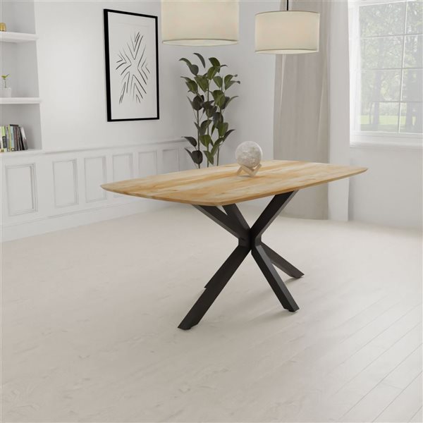 MobX 70 L x 36-in W Pale Acacia Rectangular Dining Table with Black Metal Spider Legs