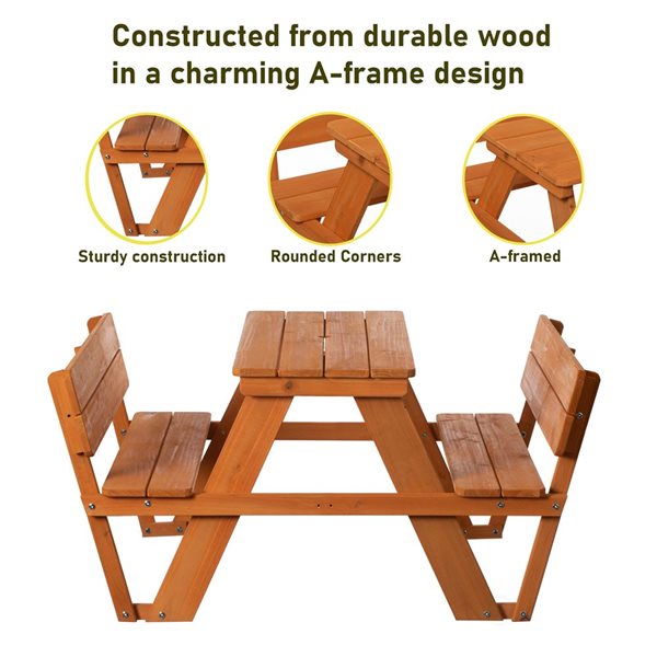 Gardenised Wooden Kids Picnic Table Bench with Backrest