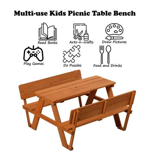 Gardenised Wooden Kids Picnic Table Bench with Backrest