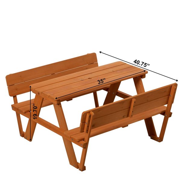 Gardenised Wooden Kids Picnic Table Bench with Backrest