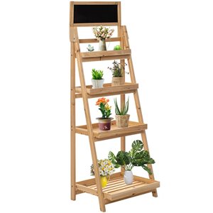 Vintiquewise Wooden 62.75-in 4-Tier Plant Pot Display Ladder Shelf w/Chalkboard