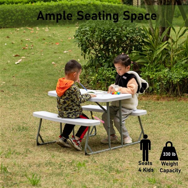 Gardenised White Plastic Foldable Kids' Picnic Table w/ Bench