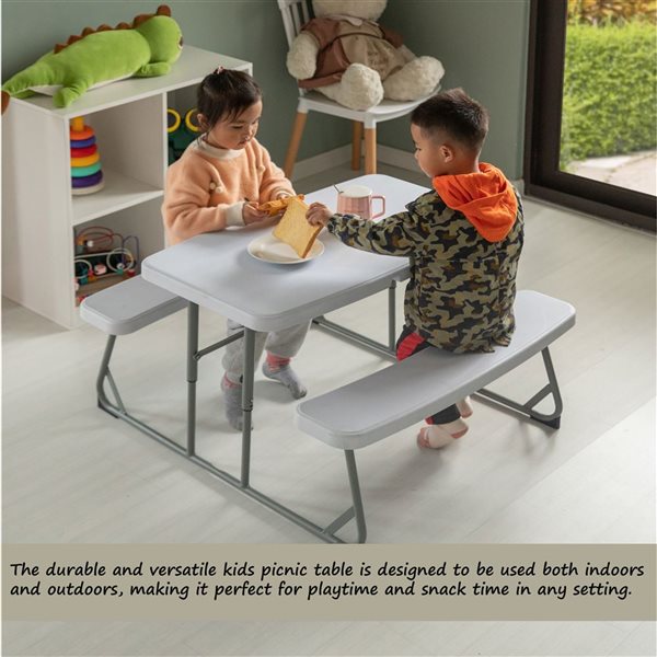 Gardenised White Plastic Foldable Kids' Picnic Table w/ Bench