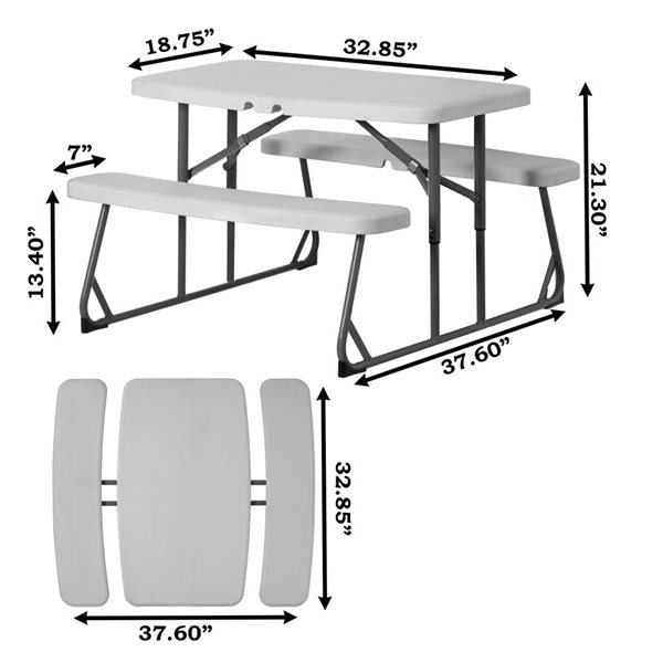 Gardenised White Plastic Foldable Kids' Picnic Table w/ Bench