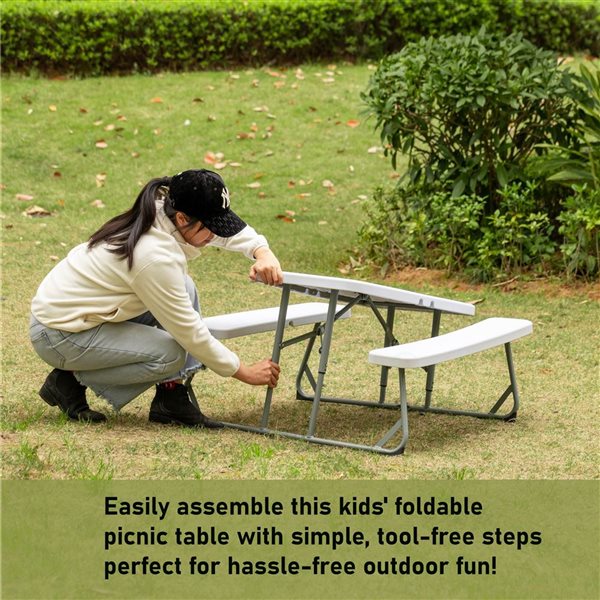 Gardenised White Plastic Foldable Kids' Picnic Table w/ Bench