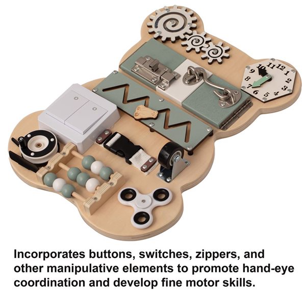 ShpilMaster Green Wooden Sensory Bear Shaped Toddler Busy Board