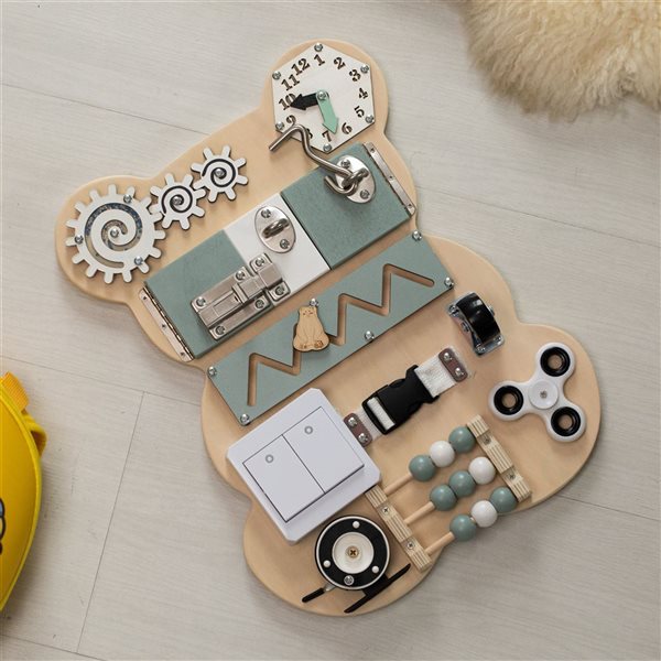 ShpilMaster Green Wooden Sensory Bear Shaped Toddler Busy Board