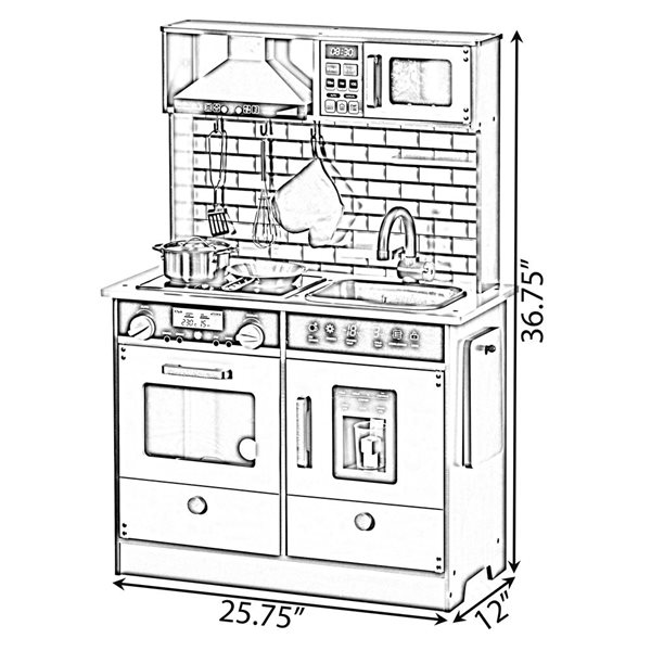 ShpilMaster Wooden Play Kitchen Toy, Light on Microwave, Cabinet, Sound Electronic Stove, Microwave and Sink