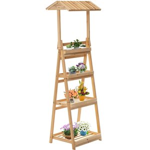 Vintiquewise 70.25-in Multi-Functional Wooden Shelf Plant Stand

