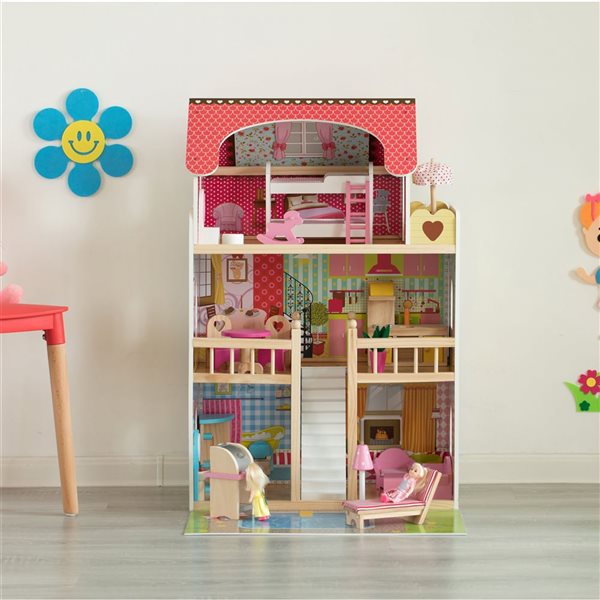 ShpilMaster Wooden Doll House with Toys and Furniture Accessories and LED Light